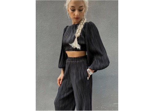 Плиссированный топ черный / Pleated Crop Top Black
